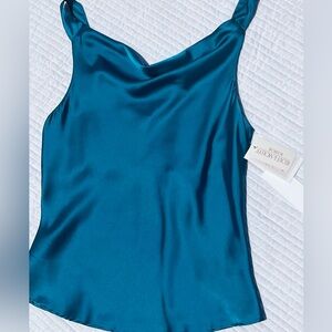 NWTs Veronica M Turquoise Satin Cowl Tank Sz XS